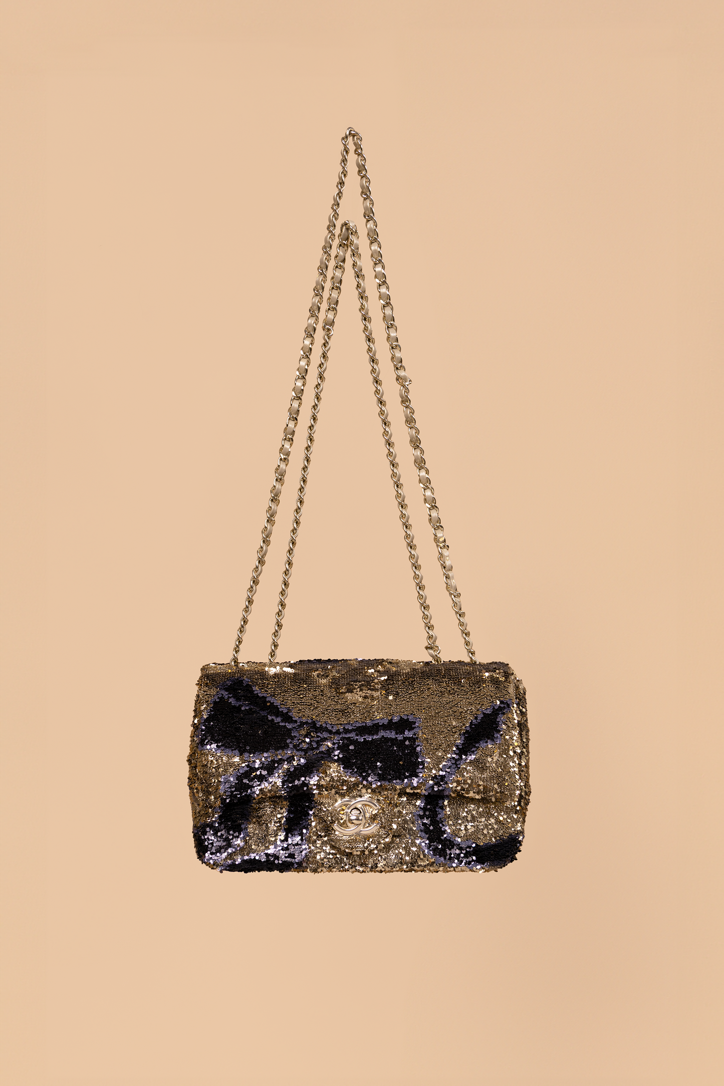 Chanel Small Sequined Gold/Black Flap Bag