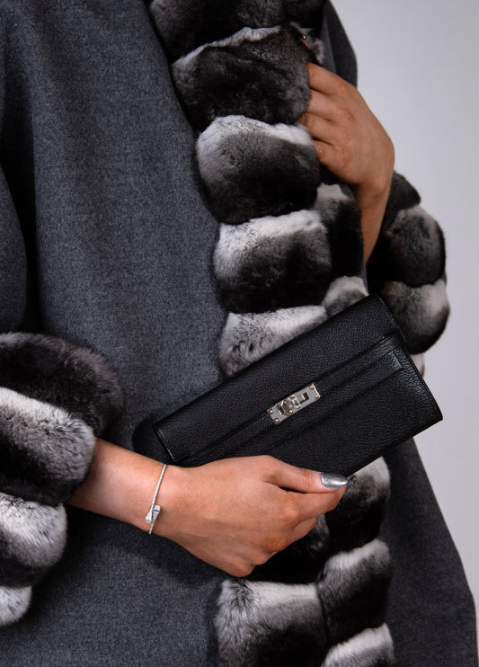 Hermès Kelly Long Wallet in Black with Marli White Gold Diamond/Moon Stone Bangle