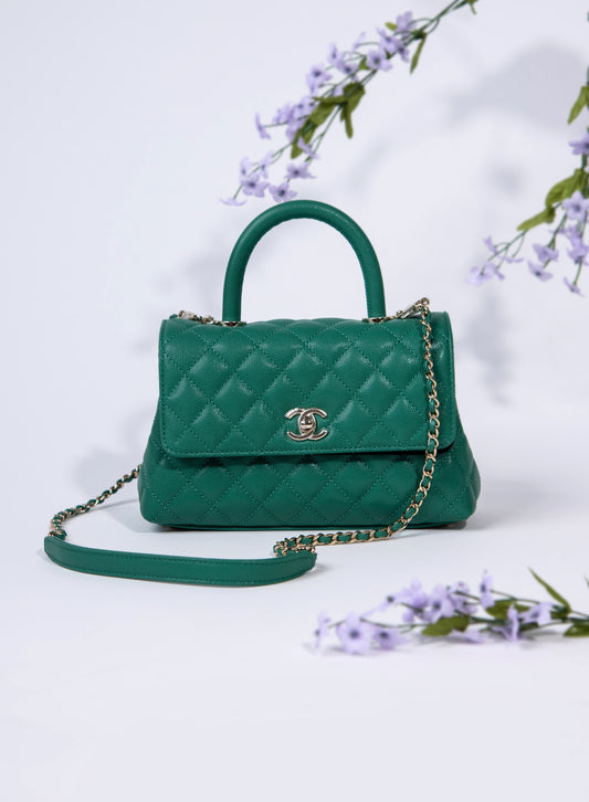 Chanel - Small Coco Handle Caviar in Emerald Green