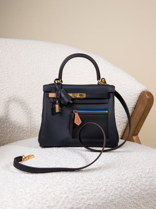 Hermès - Kelly 25 Retourne Colormatic Blue,Black,Chai, & Etoupe