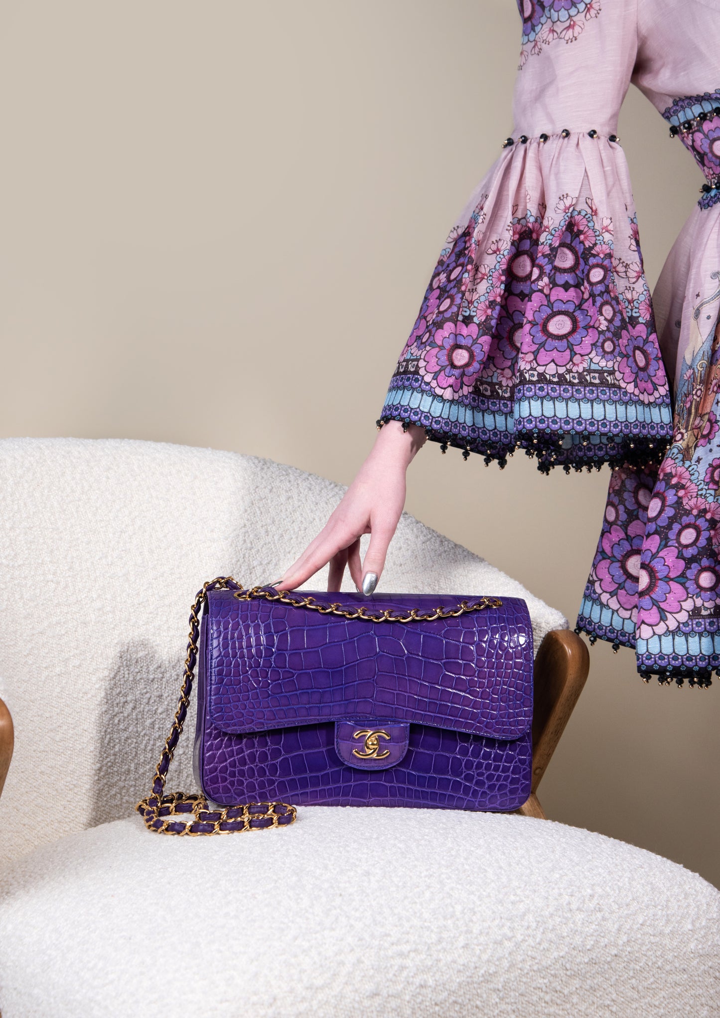 Chanel Jumbo Crocodile Flap Bag in Purple