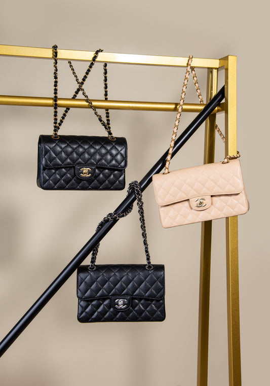 Chanel - Small Classic Caviar Flapbags in Black GHW / Beige PHW / & Black PHW