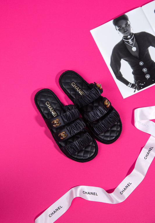 Chanel CC Turnlock Sandals in Black