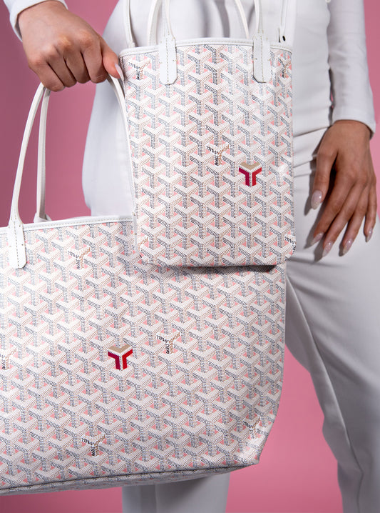 حقيبة Goyard Anjou Mini &amp; Anjou PM باللون الأبيض/الوردي