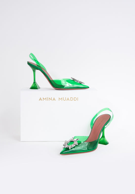 Amina Muaddi Green PVC Slingback