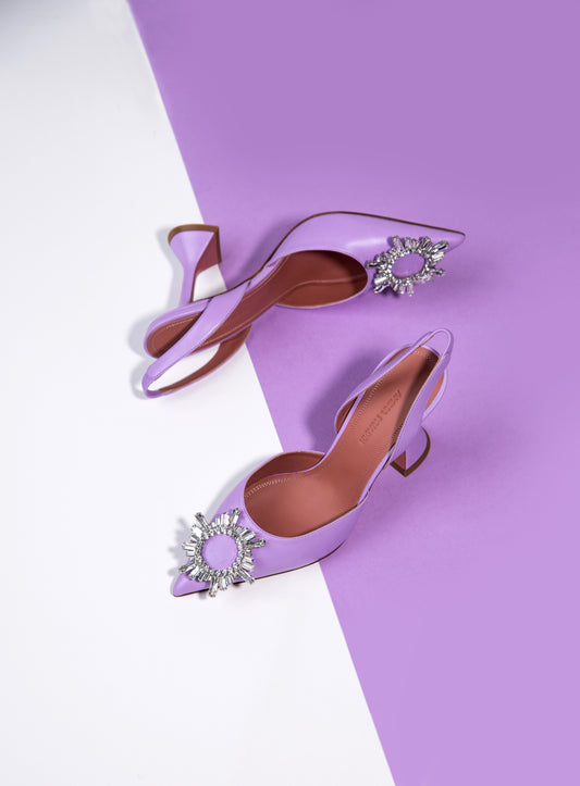 Amina Muaddi Purple Slingback Pumps