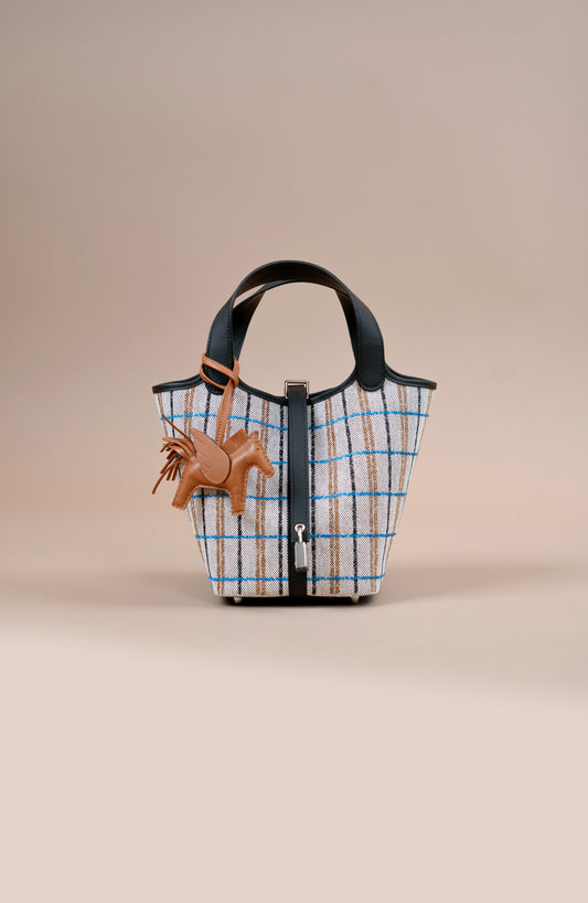 Hermès Limited Edition Picotin 18 in Écru/Noir/Fauve/Bleu Zanzibar PHW