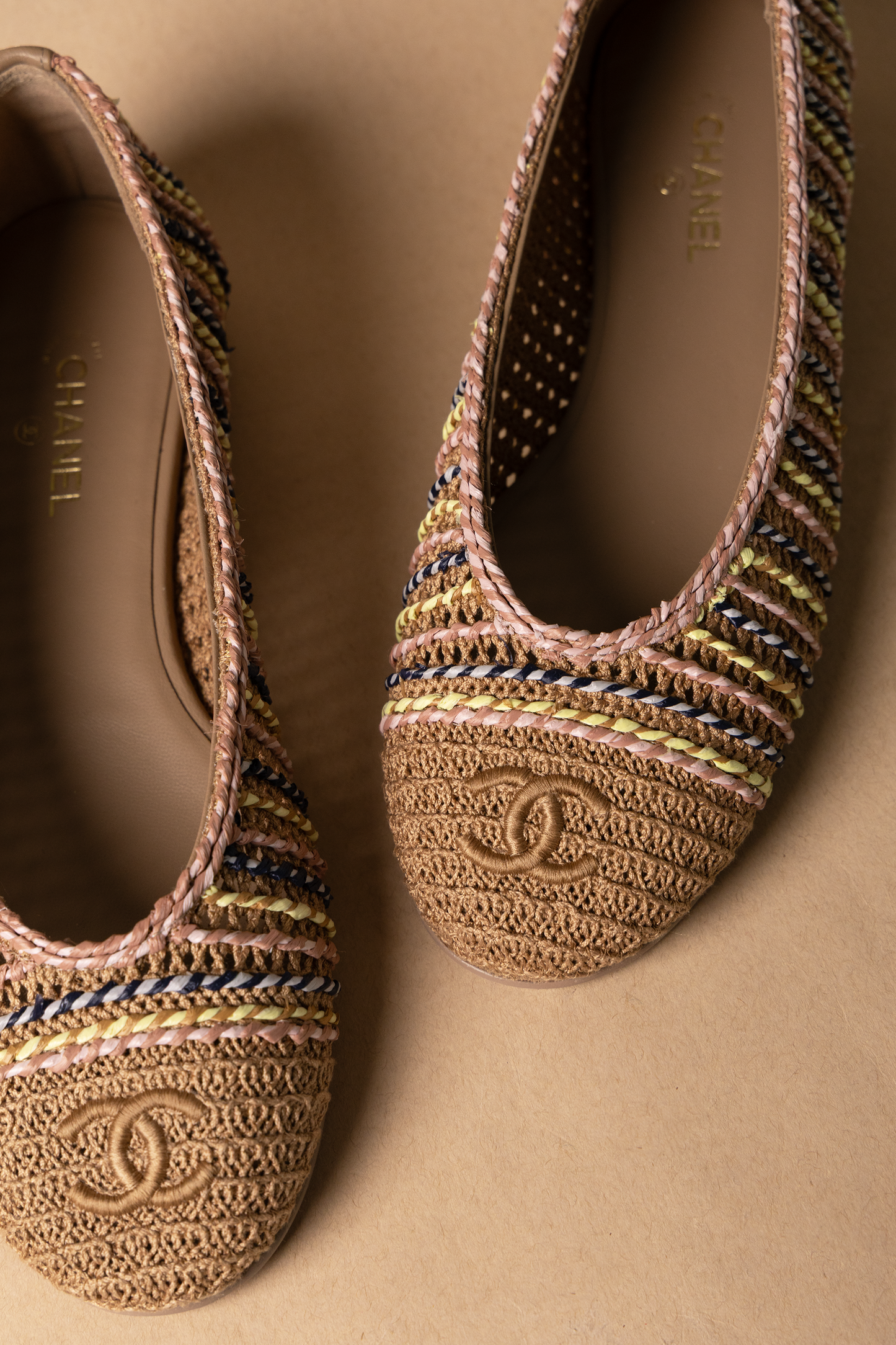 Chanel Raffia Beige Multicolor Flats