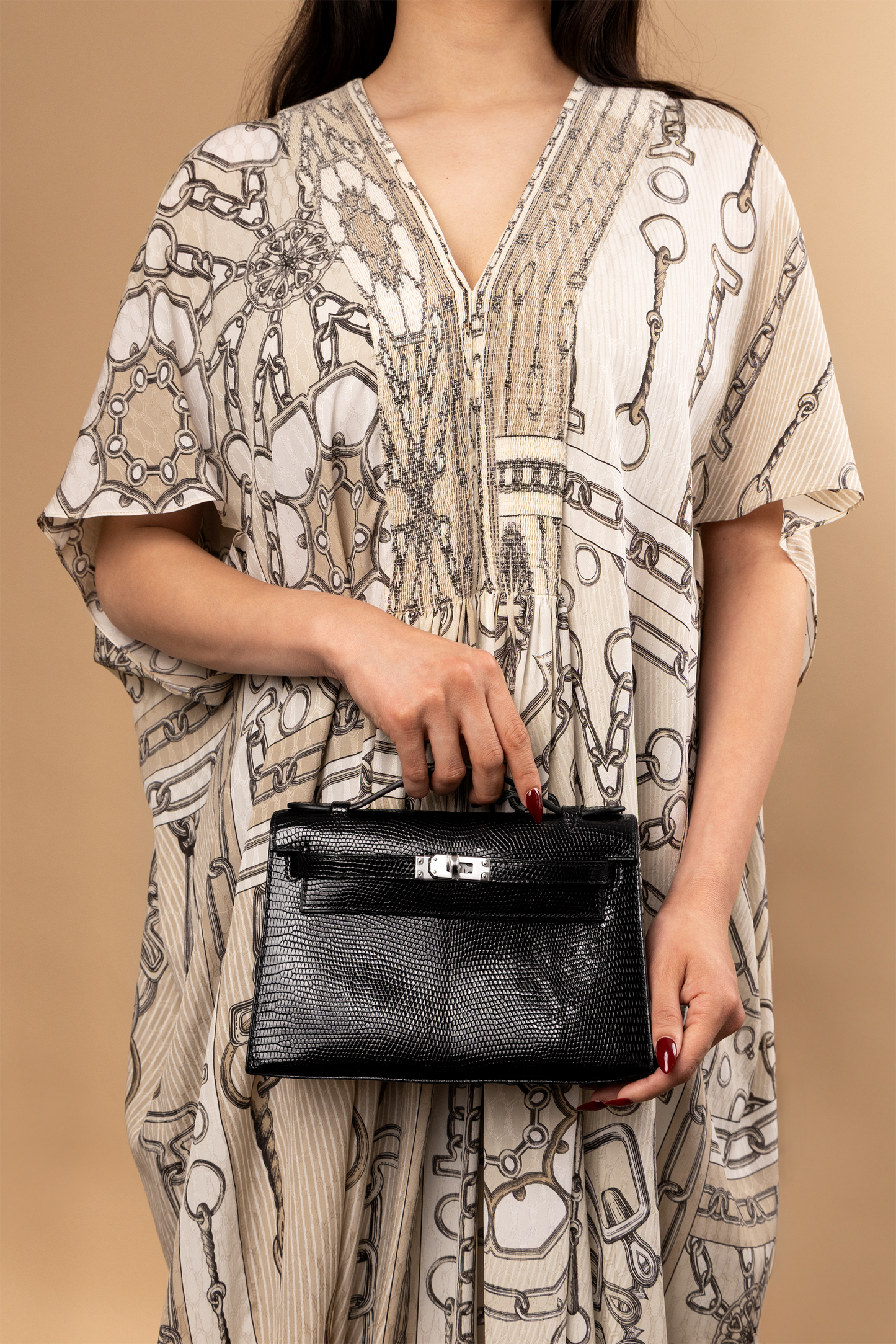 Hermès Kelly Pochette Black Lizard PHW