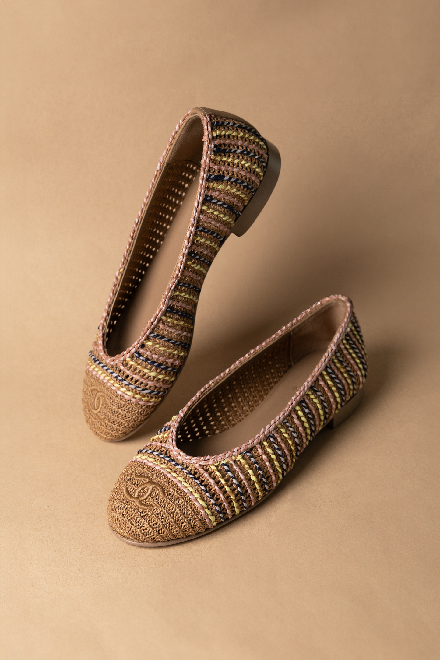 Chanel Raffia Beige Multicolor Flats