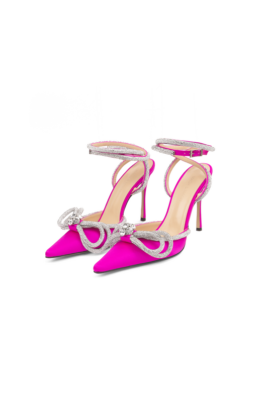 Mach & Mach Double Bow Pointed Pumps in Fuchsia