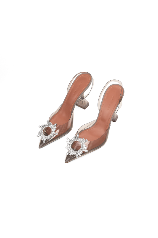 Amina Muaddi Begum PVC Light Grey Slingback Pumps