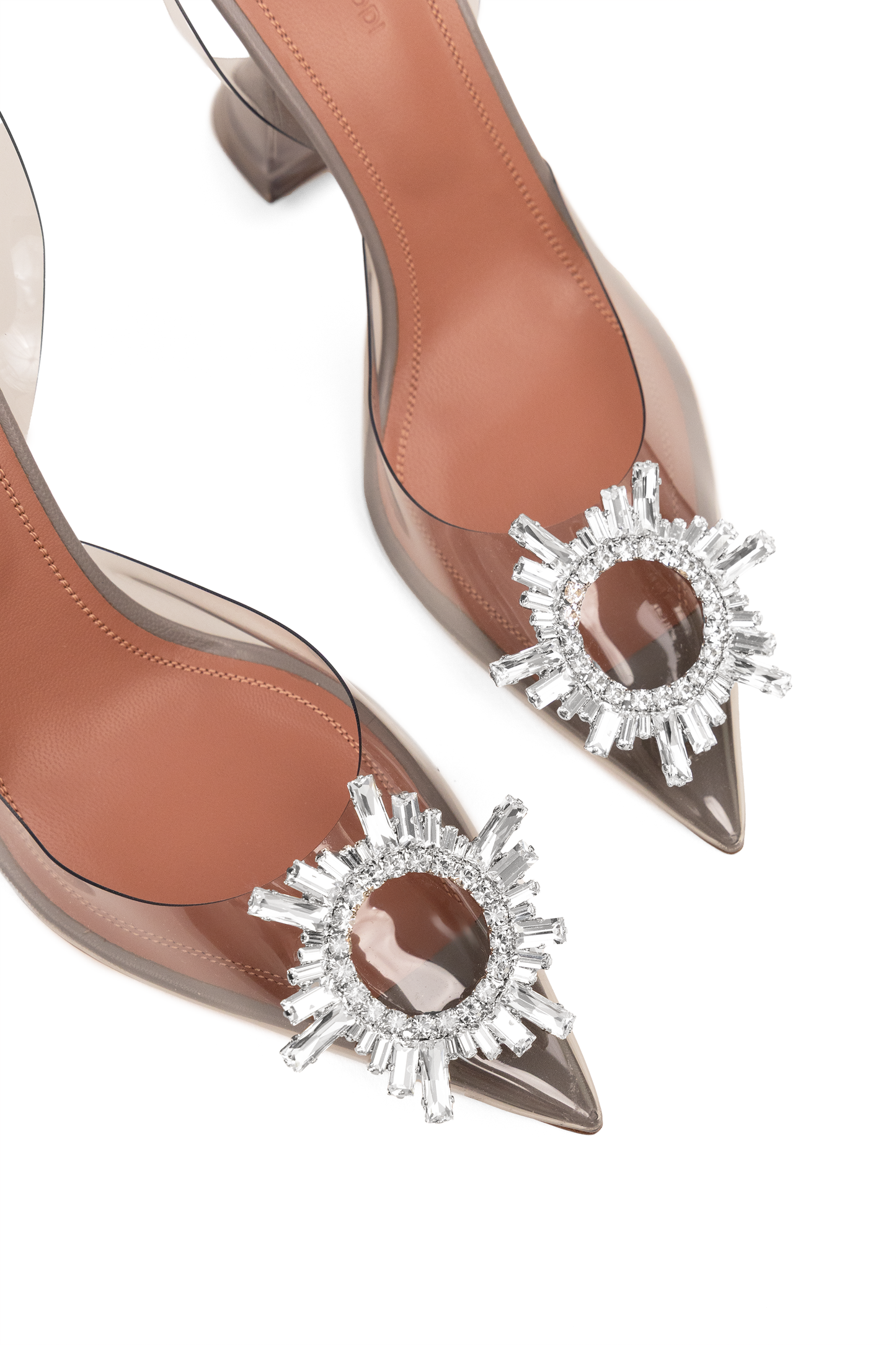 Amina Muaddi Begum PVC Light Grey Slingback Pumps
