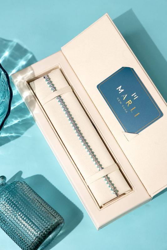Marli Tip-Top White Gold Diamond/Sea Blue Chalcedony Tennis Bracelet