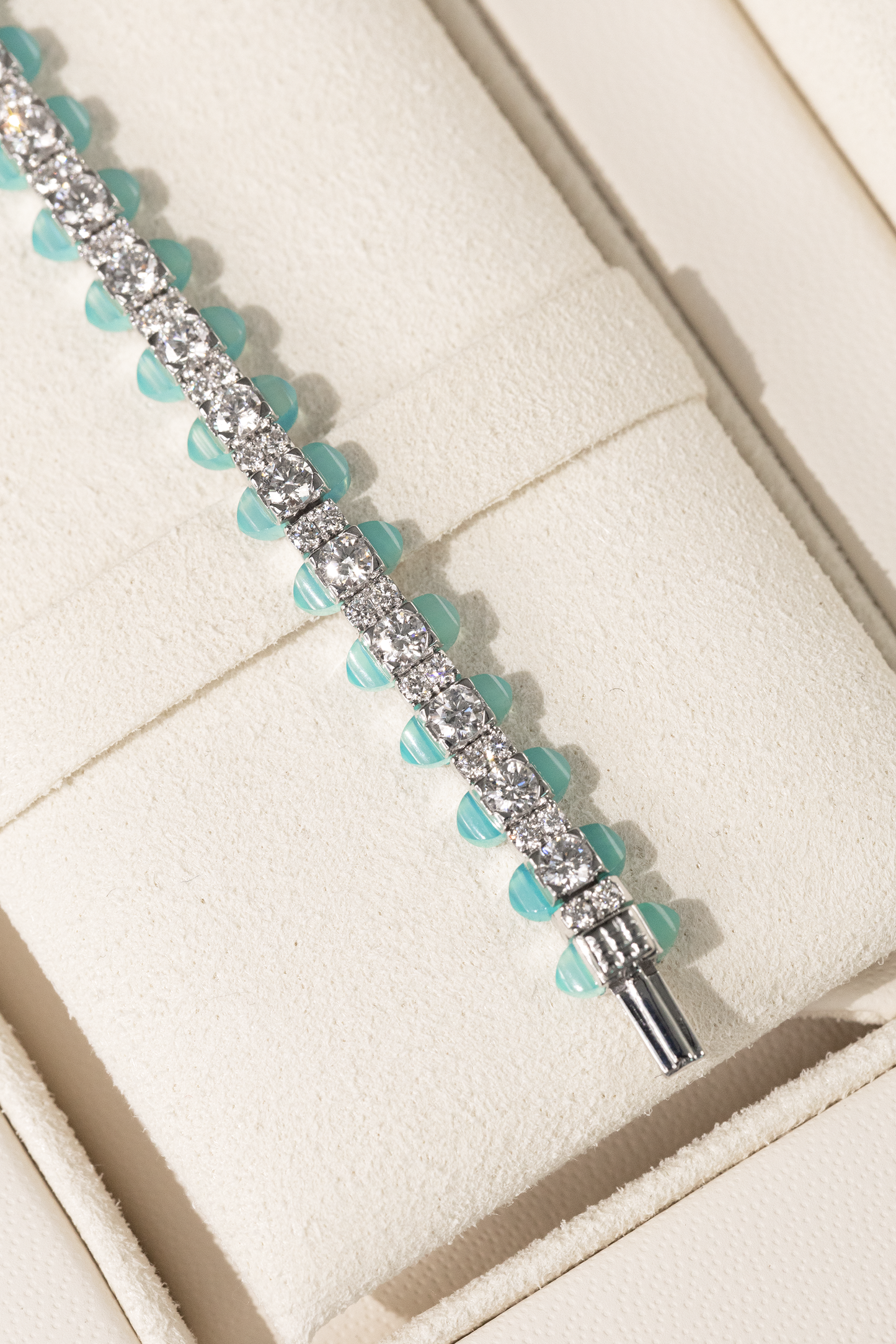 Marli Tip-Top White Gold Diamond/Sea Blue Chalcedony Tennis Bracelet