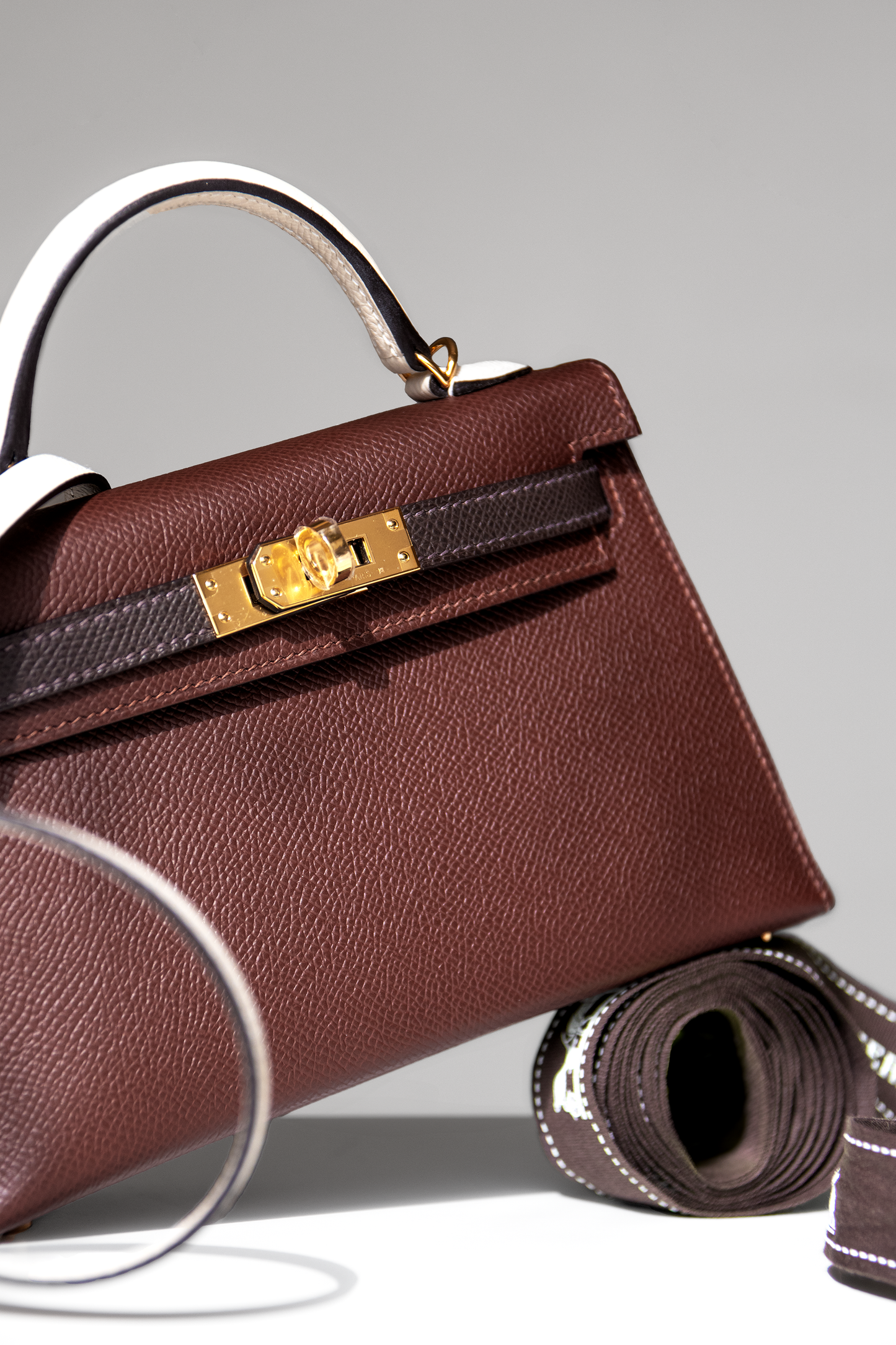 Hermès Mini Kelly 20 Epsom Tricolor in Terre/Ebene/Craie GHW