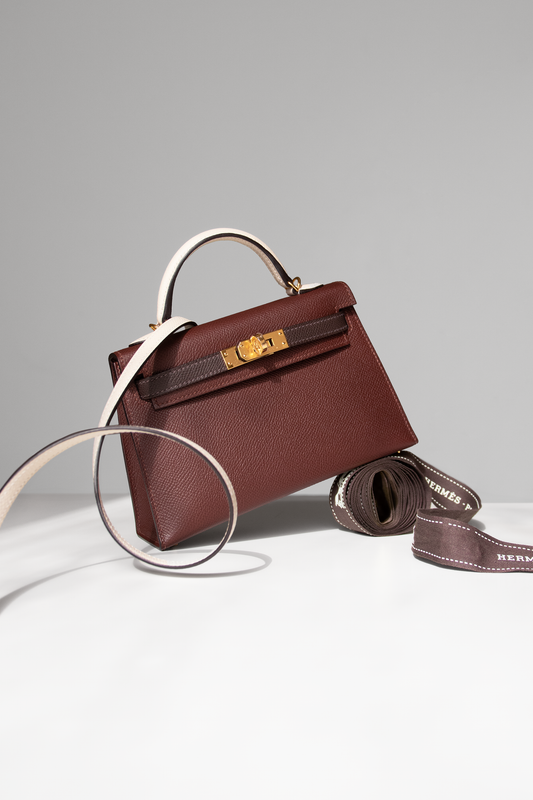 Hermès Mini Kelly 20 Epsom Tricolor in Terre/Ebene/Craie GHW