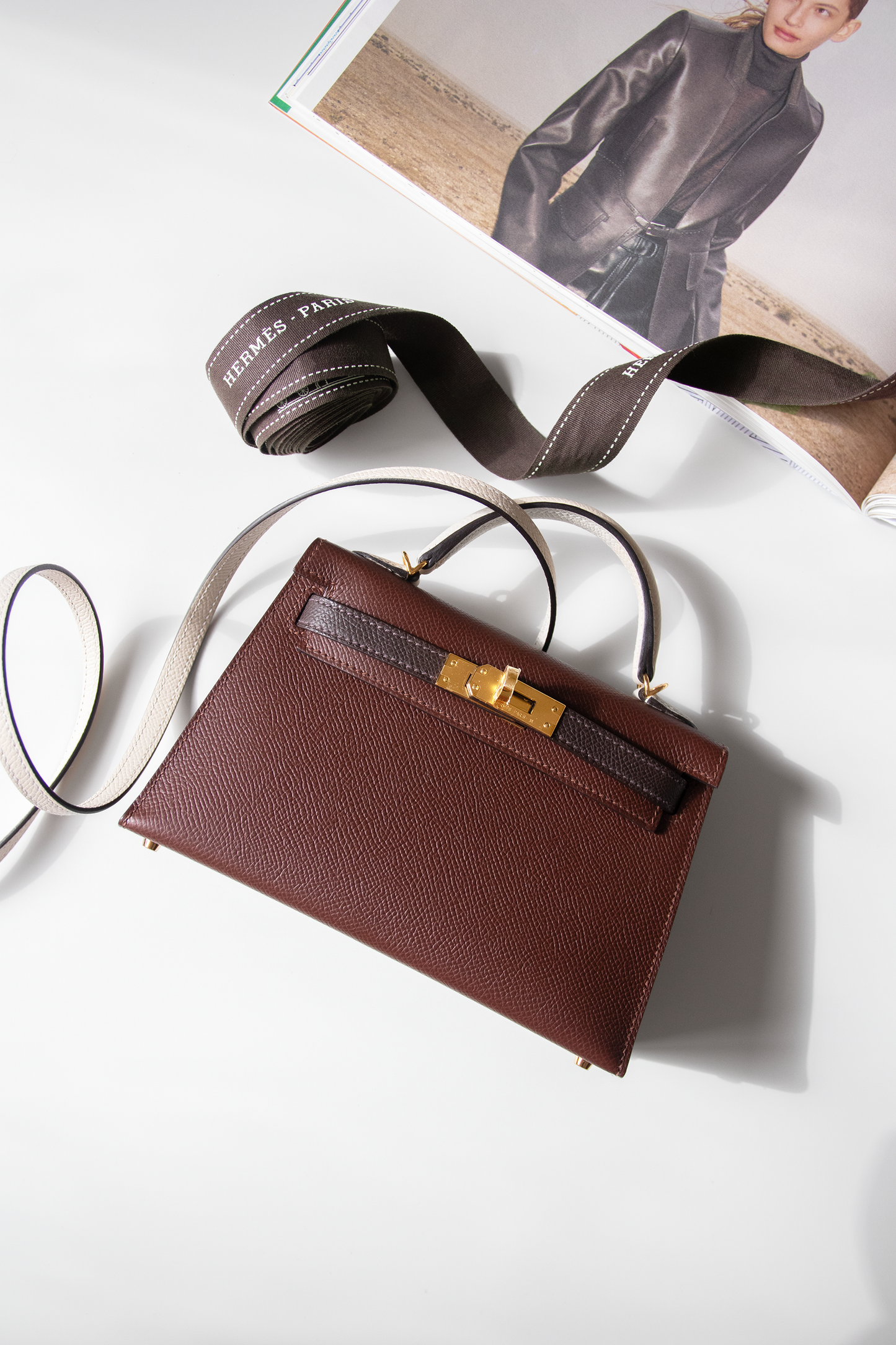 Hermès Mini Kelly 20 Epsom Tricolor in Terre/Ebene/Craie GHW