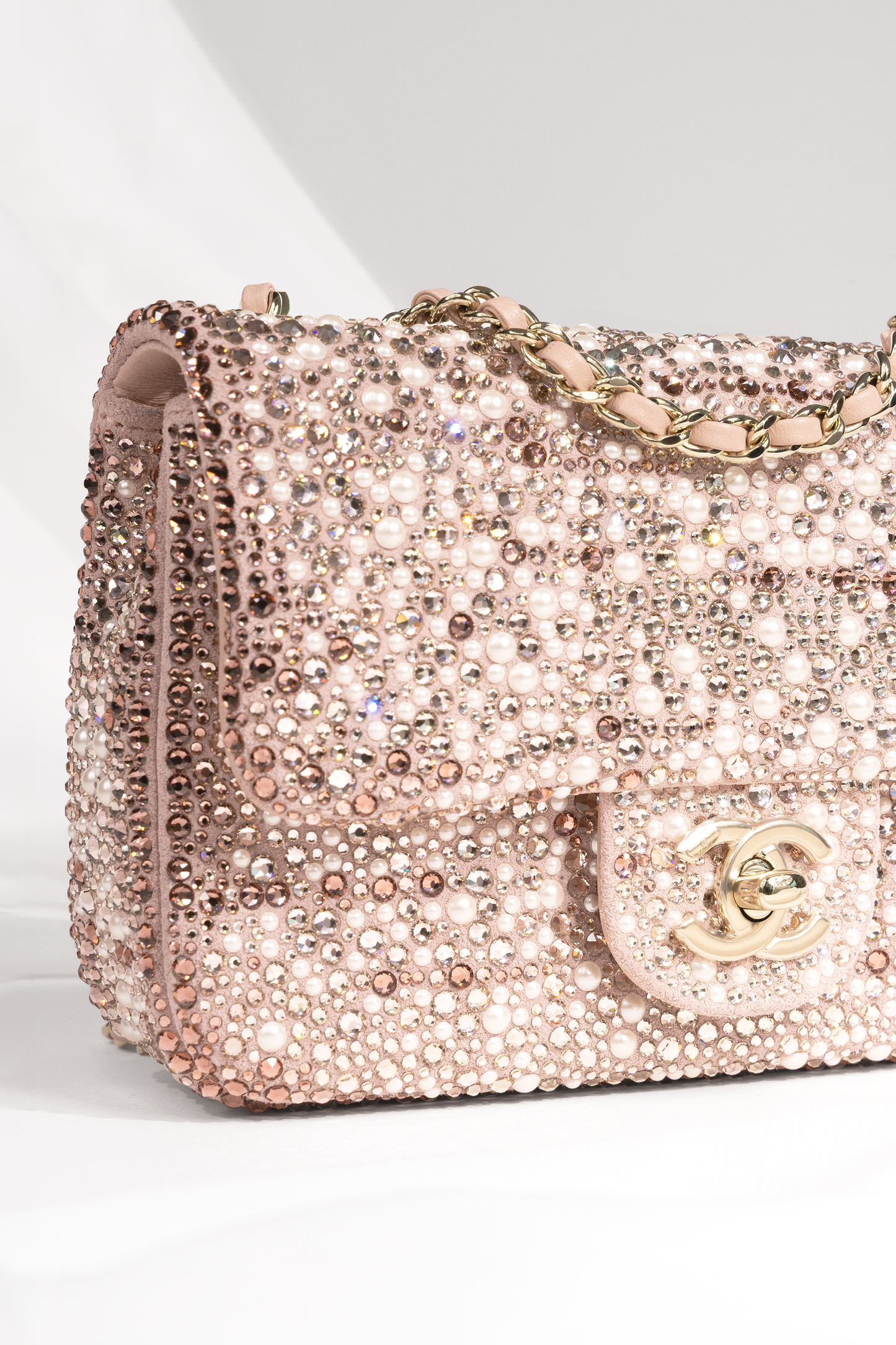 Chanel Mini Light Pink Strass/Imitation Pearls Evening Bag