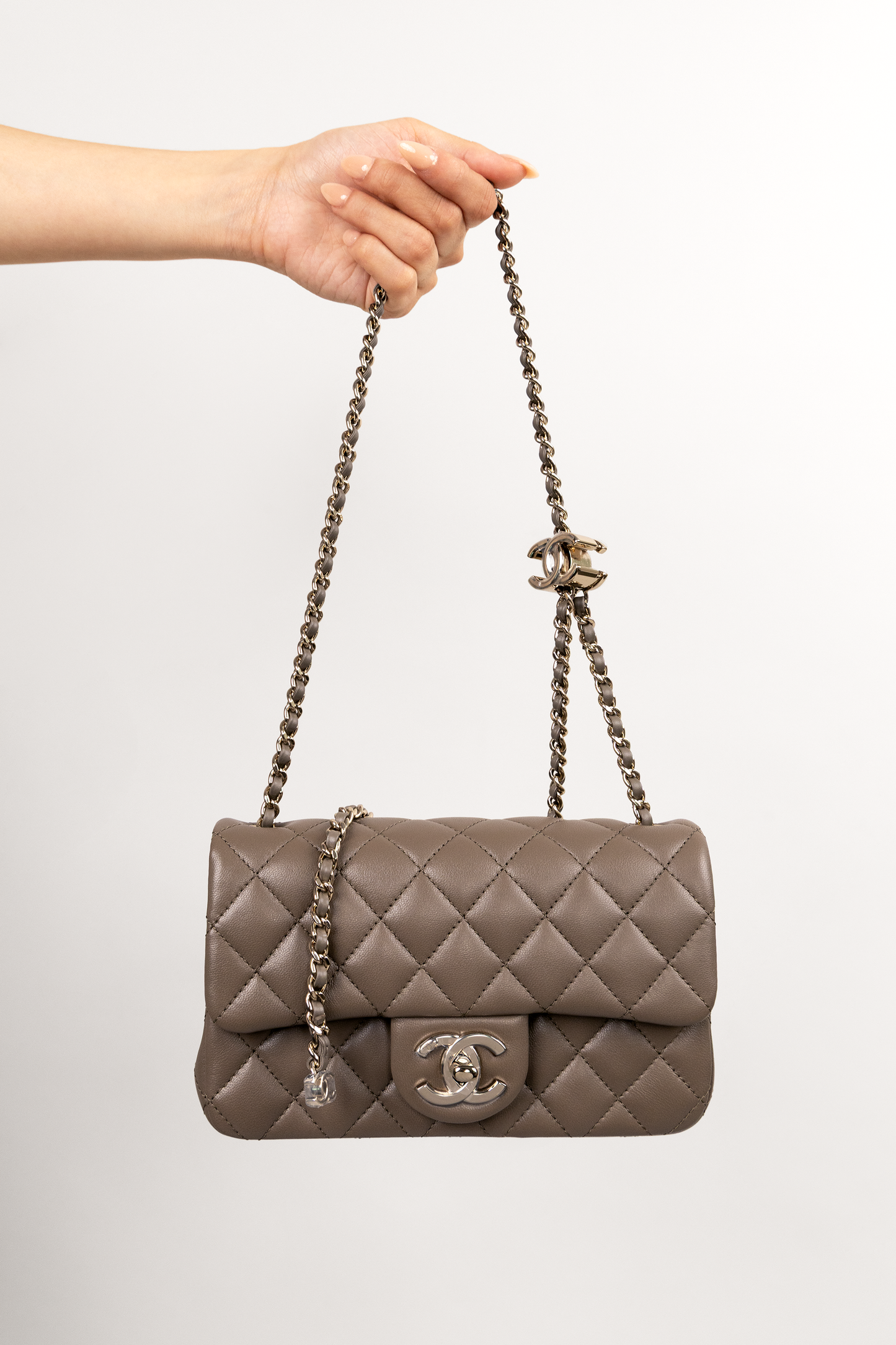 Chanel Mini Lambskin Khaki Flap Bag with Adjustable Chain