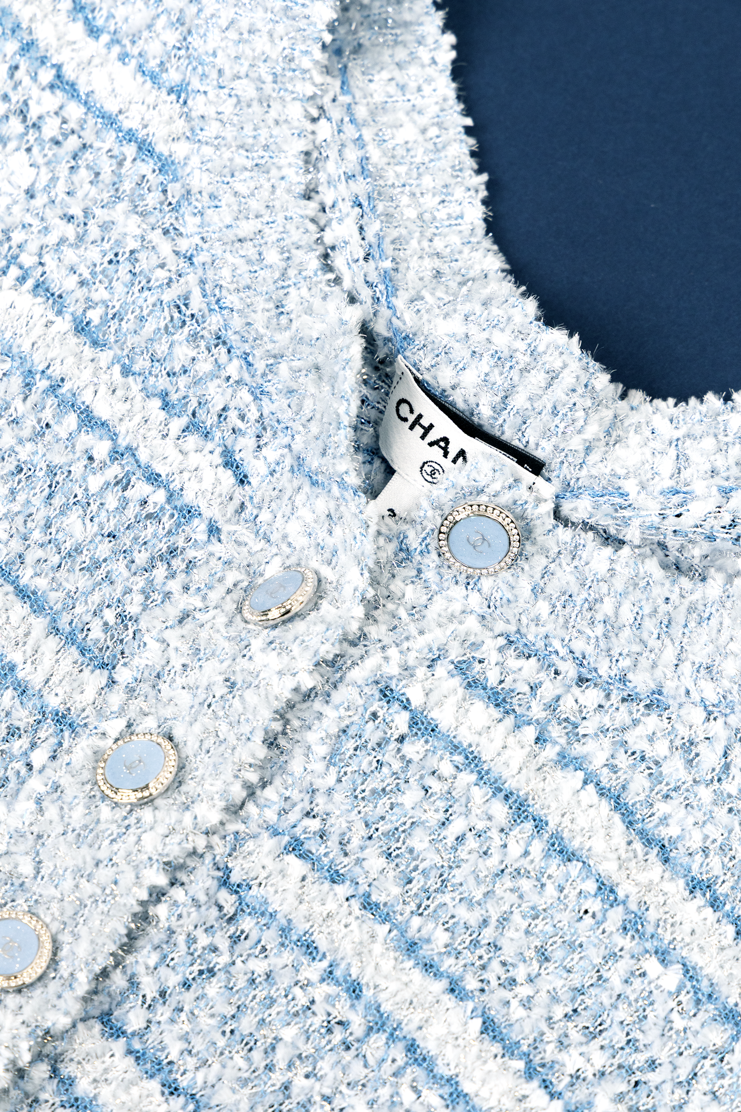 Chanel Light Blue Striped Tweed Dress