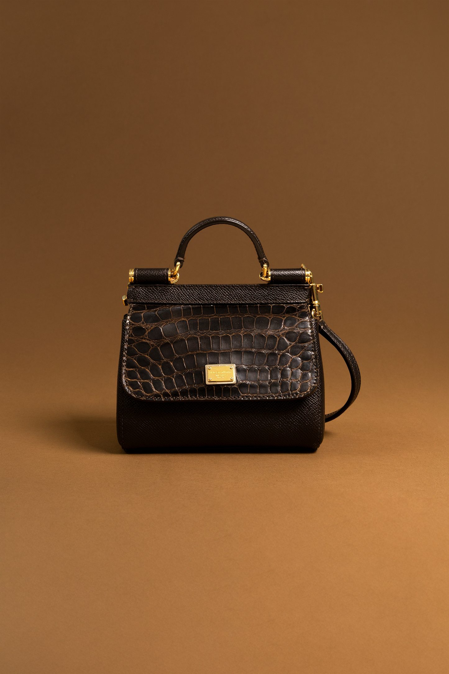 Dolce & Gabbana Crocodile Dark Brown Micro Miss Sicily Bag