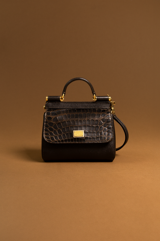 Dolce & Gabbana Crocodile Dark Brown Micro Miss Sicily Bag