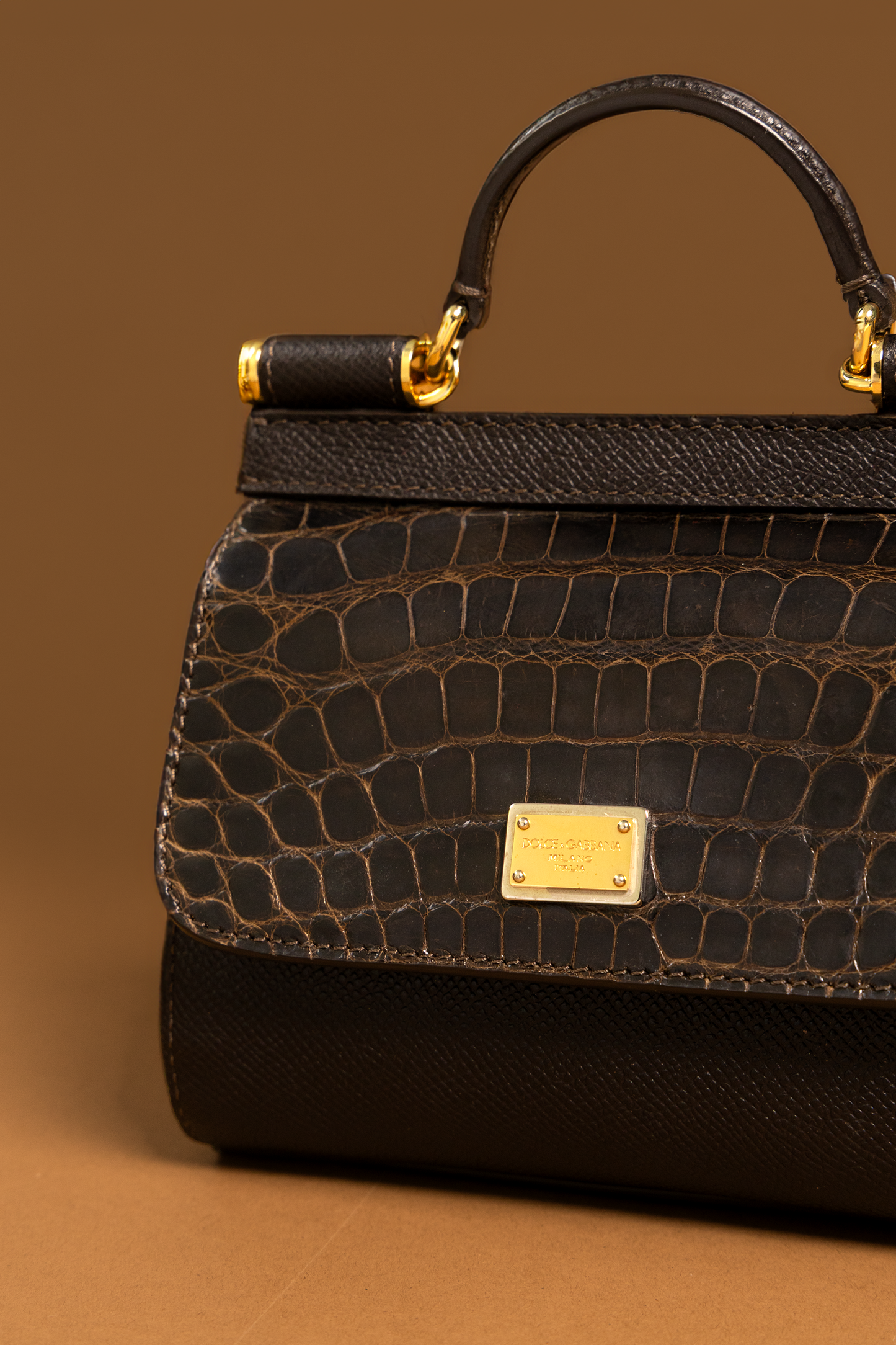 Dolce & Gabbana Crocodile Dark Brown Micro Miss Sicily Bag