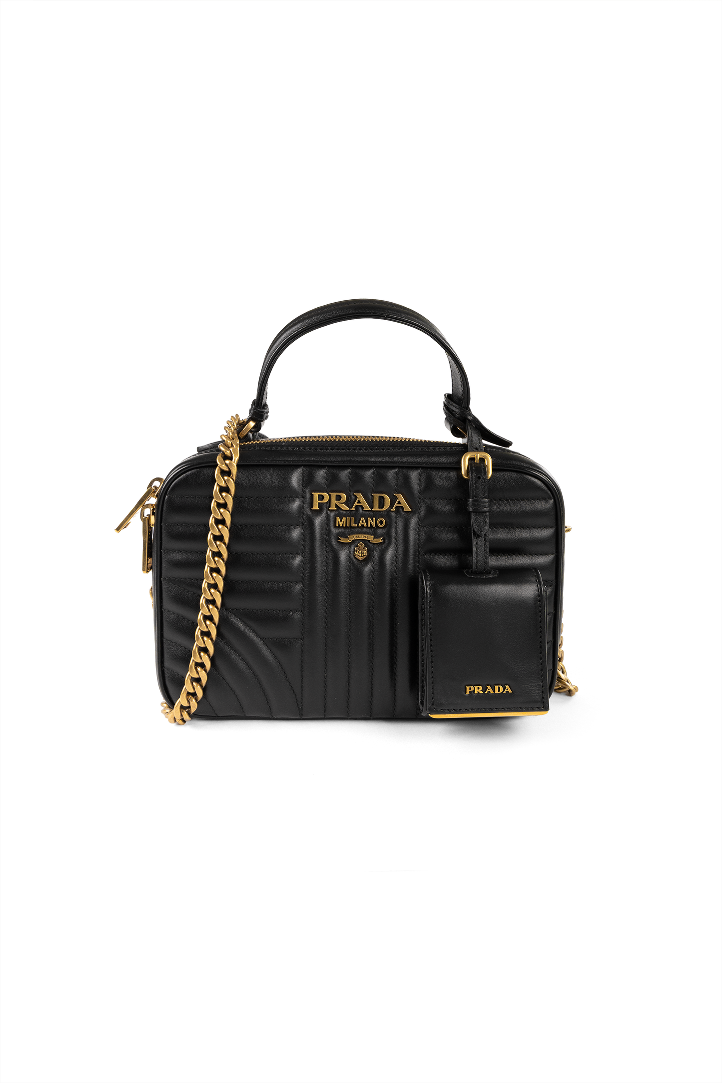 Prada Black Leather Quilted Top Handle Bag