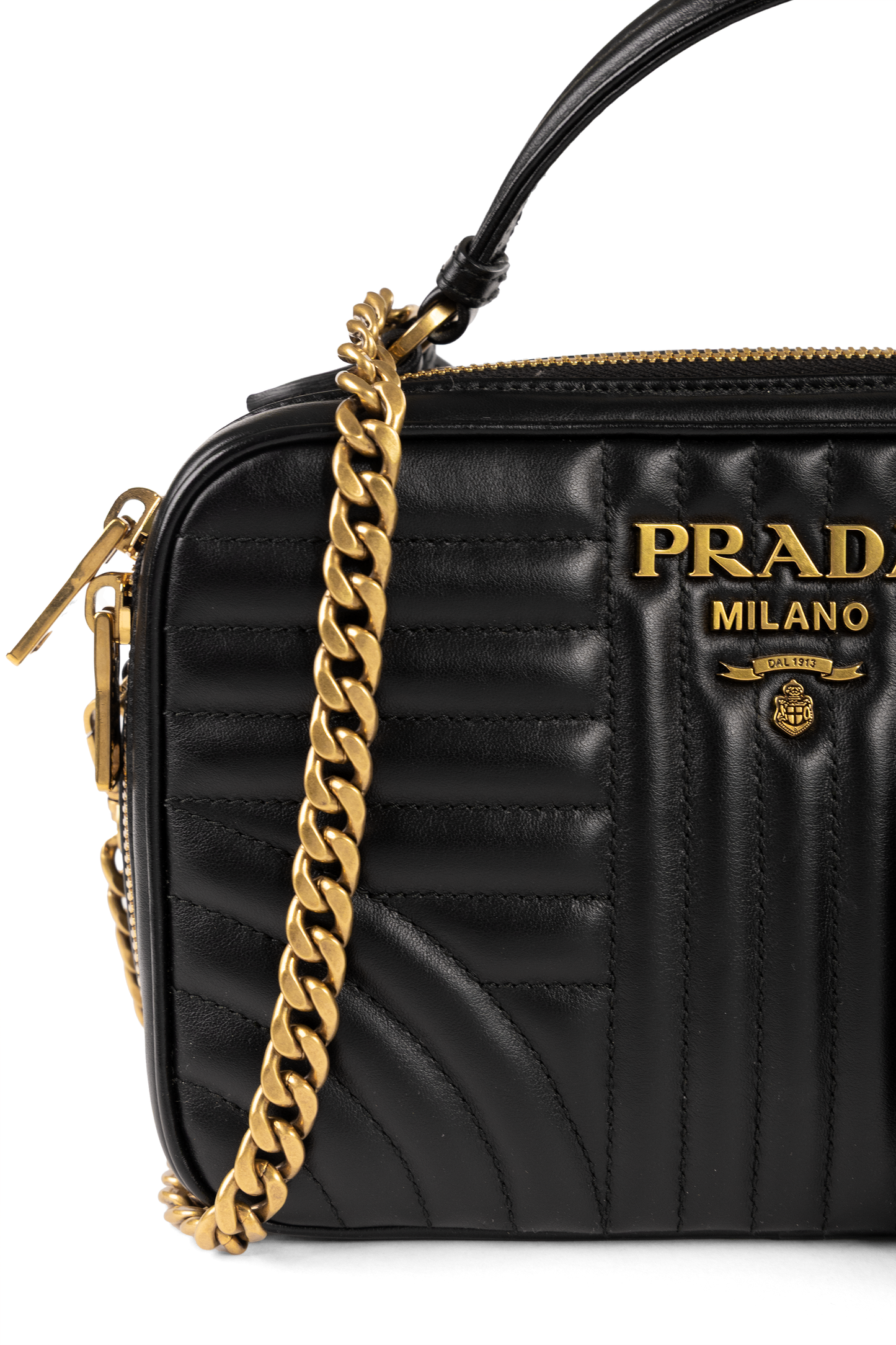 Prada Black Leather Quilted Top Handle Bag