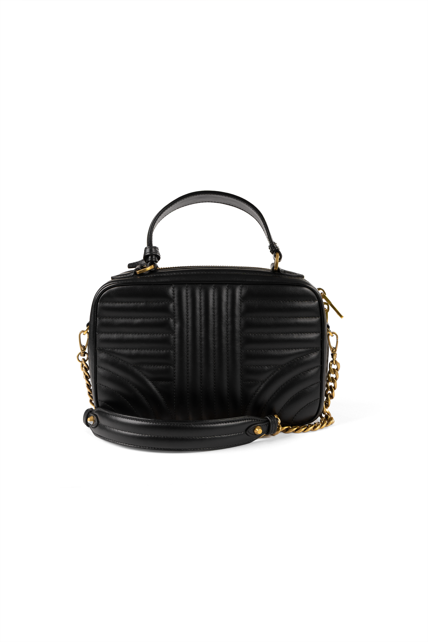 Prada Black Leather Quilted Top Handle Bag