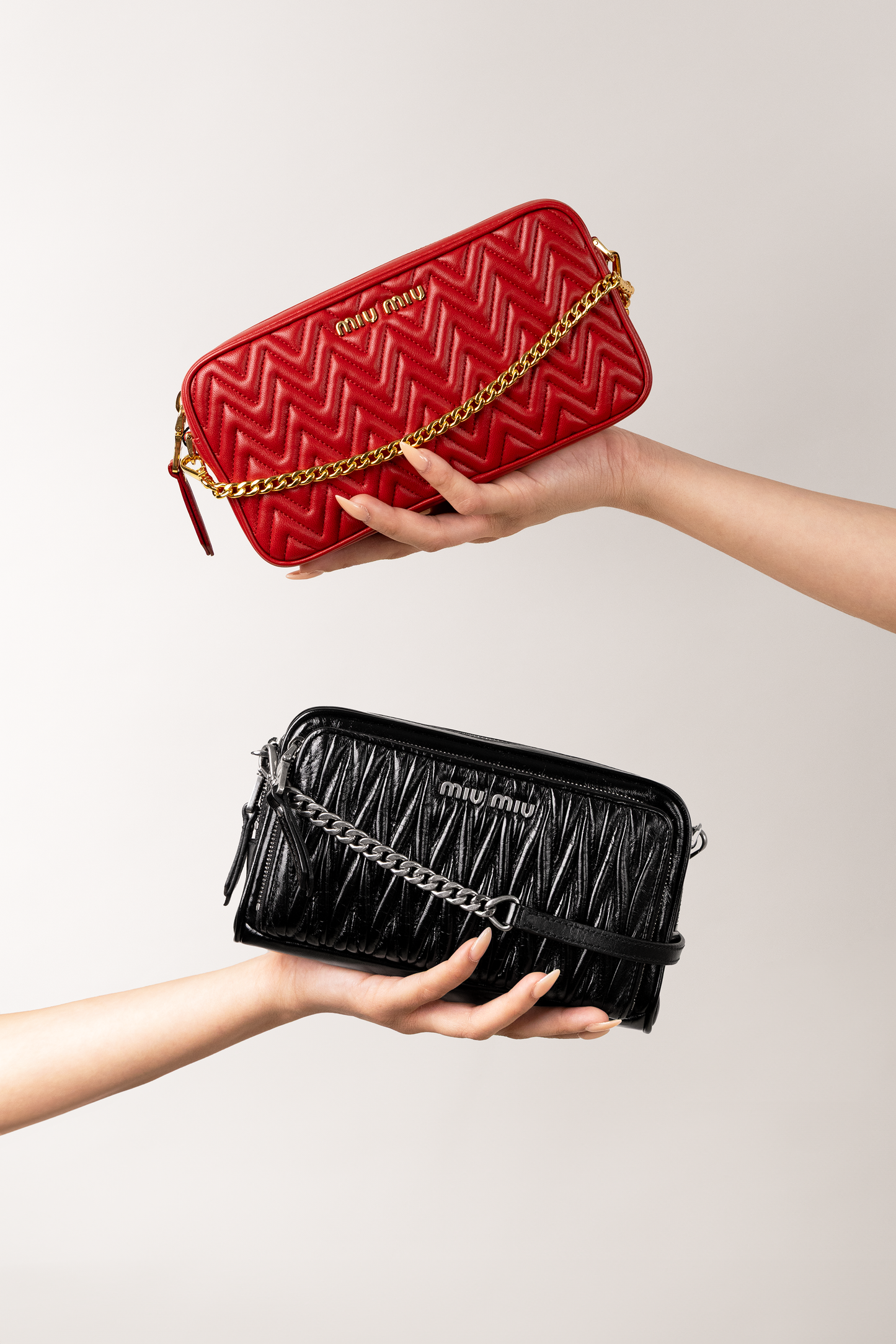 Miu Miu Red Matelassé Nappa Crossbody & Black Matelassé Nappa Crossbody