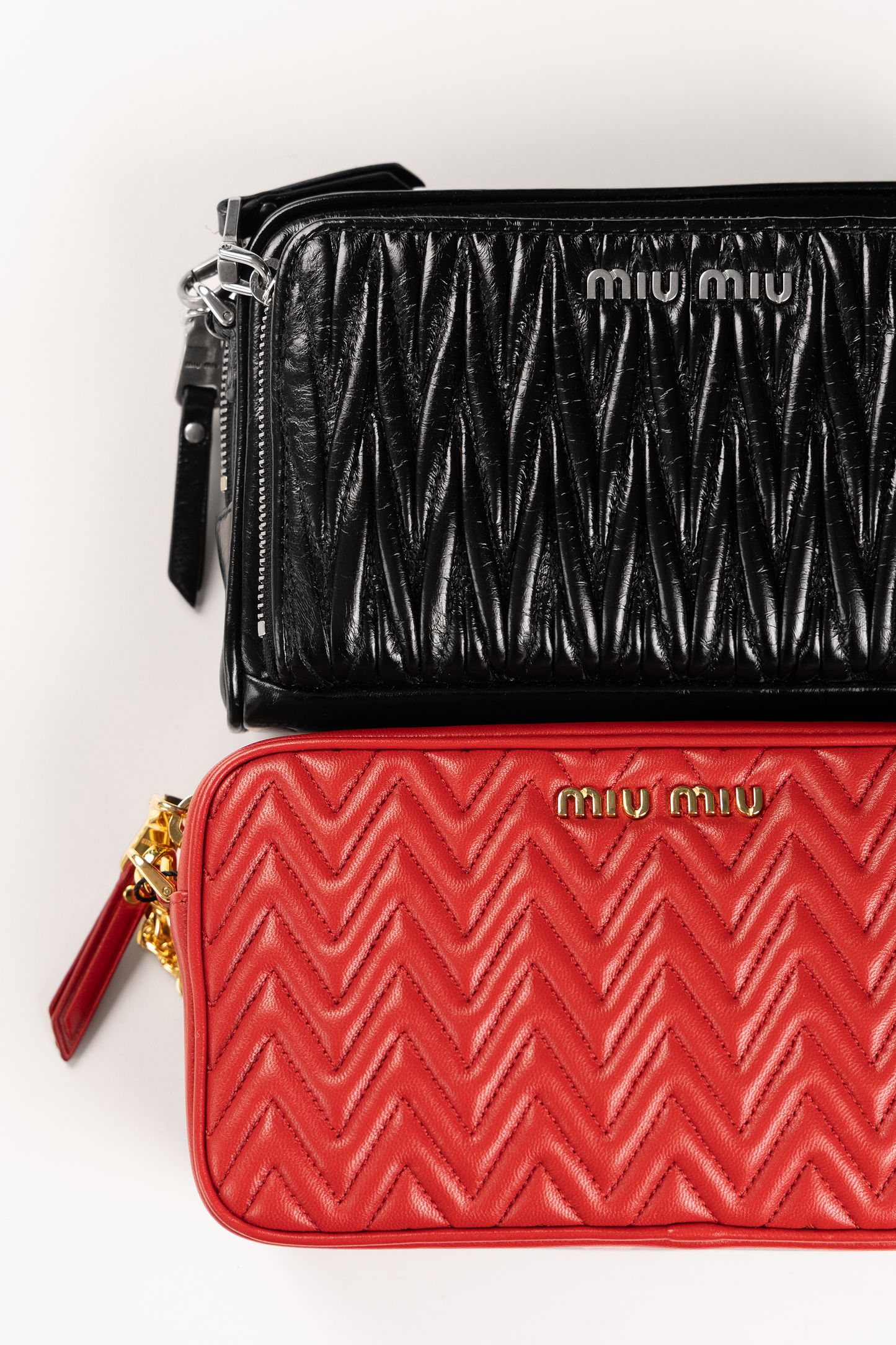 Miu Miu Red Matelassé Nappa Crossbody & Black Matelassé Nappa Crossbody