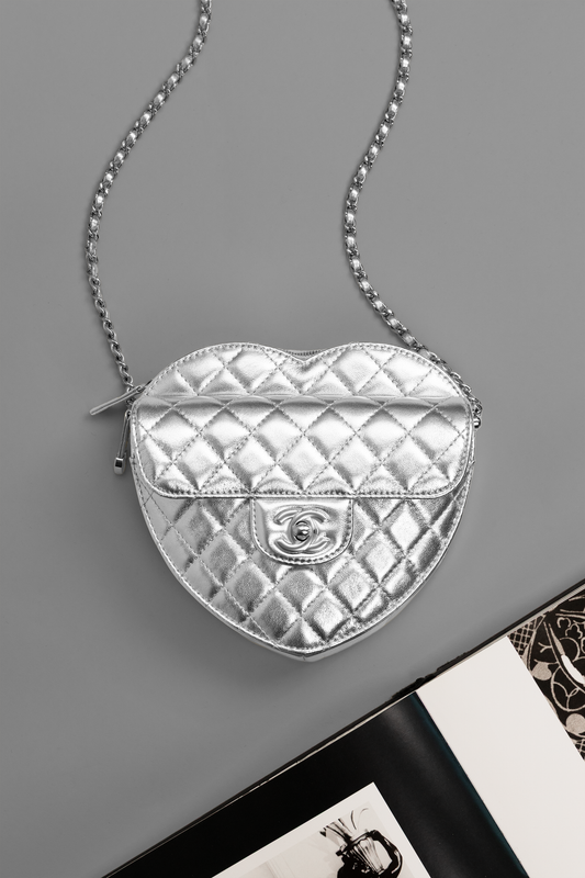 Chanel Metallic Silver Heart Bag