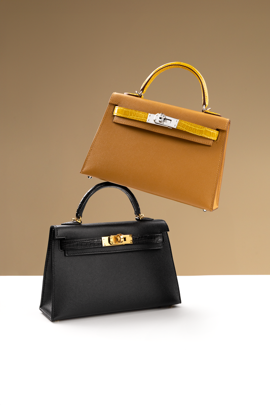 Hermès Mini Kelly 20 Touch in Sesame/Jaune Ambre PHW & Mini Kelly 20 Touch Black Matte Alligator GHW