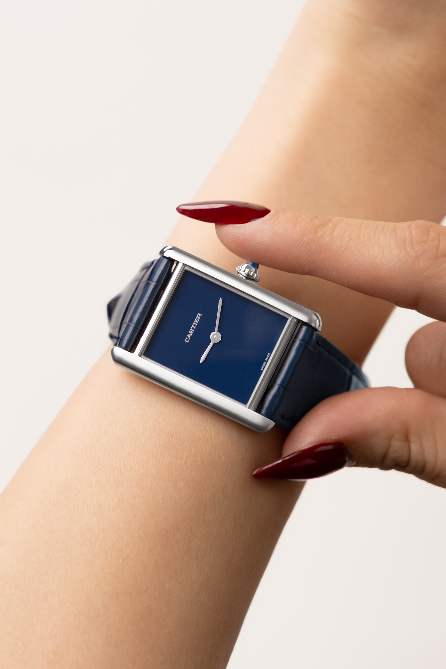 Cartier Limited Edition Tank Watch in Blue Alligator Strap