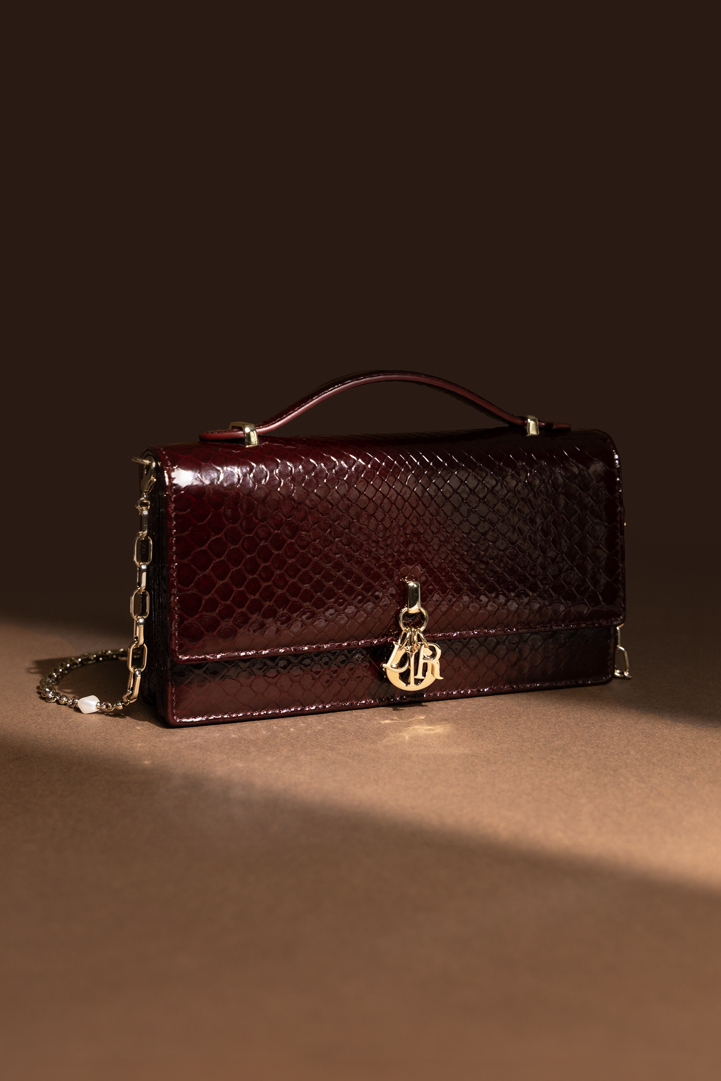 Dior Python Clutch with Chain in Dark Burgundy