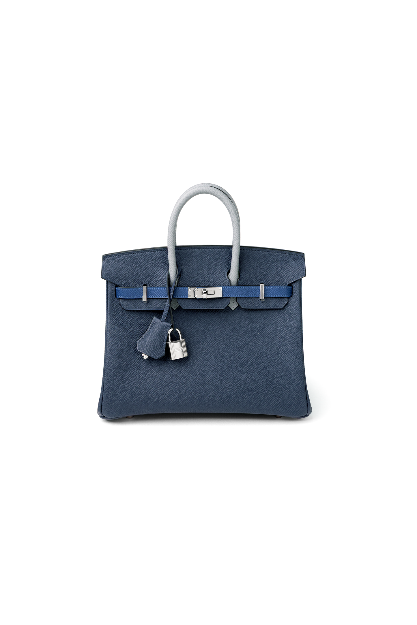Hermès Birkin 25 Epsom Tricolor in Blue Tie/Blue Abysse/Gris Pantin PHW