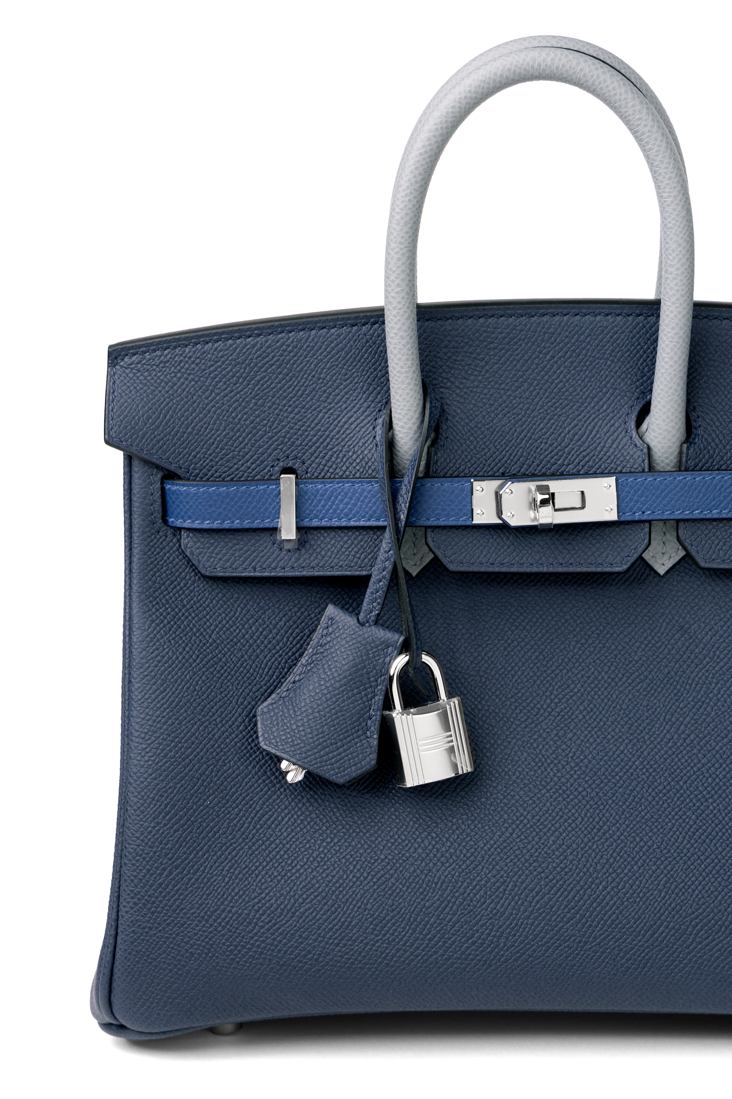 Hermès Birkin 25 Epsom Tricolor in Blue Tie/Blue Abysse/Gris Pantin PHW