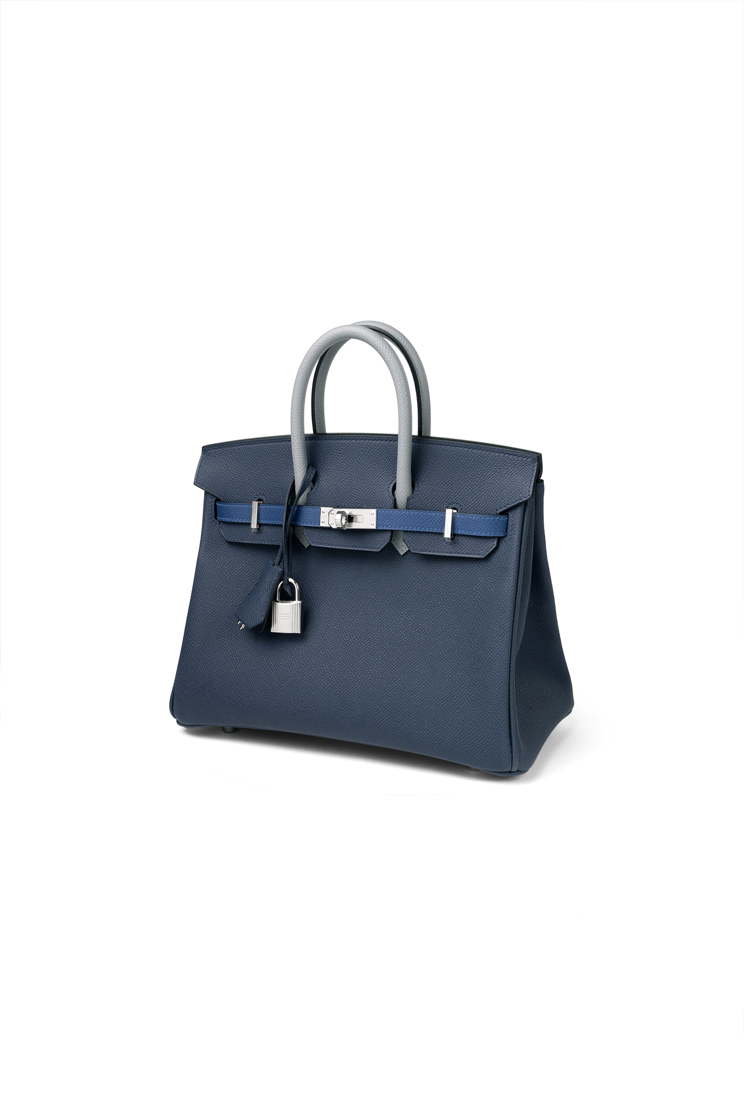 Hermès Birkin 25 Epsom Tricolor in Blue Tie/Blue Abysse/Gris Pantin PHW