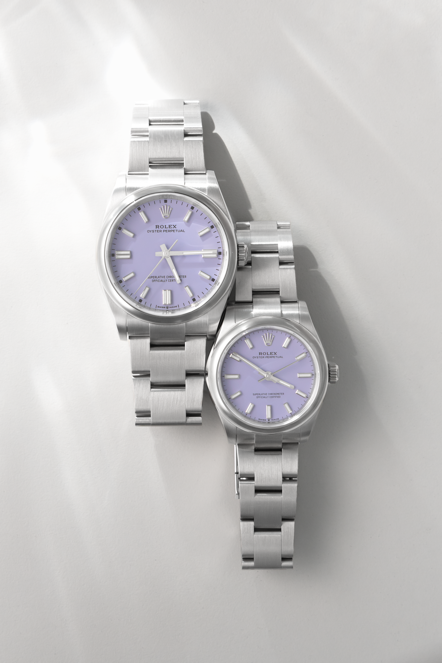 Rolex Oyster Perpetual 36MM & 34MM Watches in Oystersteel & Lavendar Dial