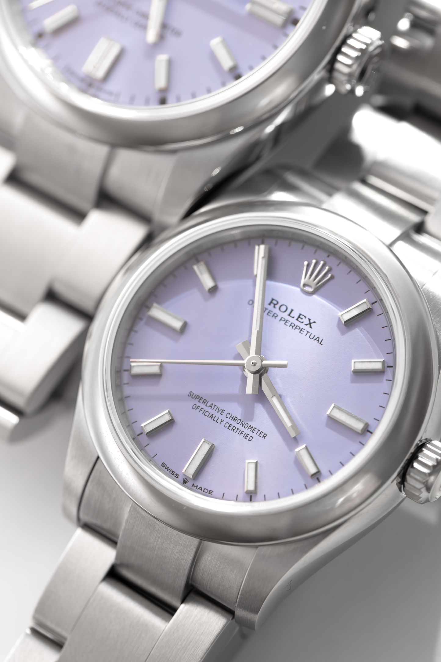 Rolex Oyster Perpetual 36MM & 34MM Watches in Oystersteel & Lavendar Dial