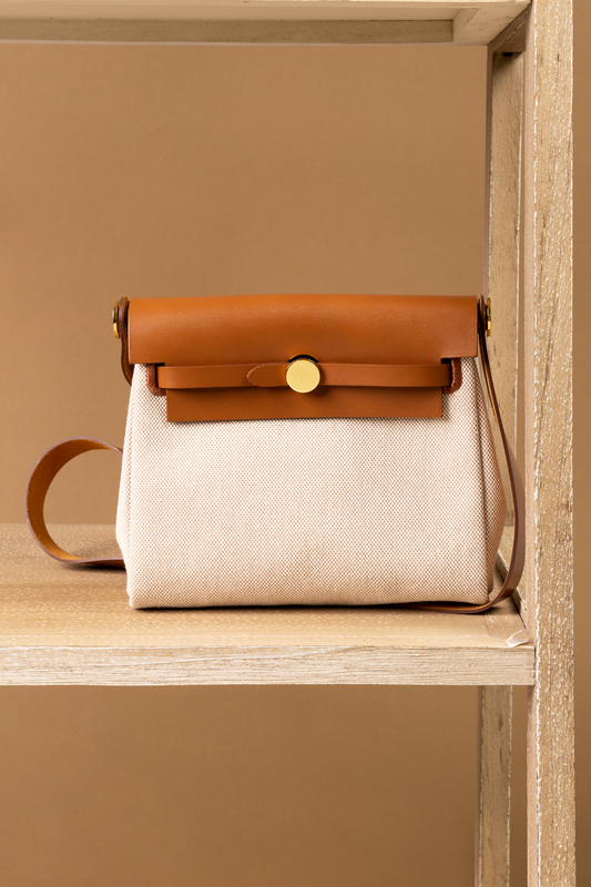 Hermès Mini Herbag in Beige/Ecru Canvas & Fauve Vache Hunter