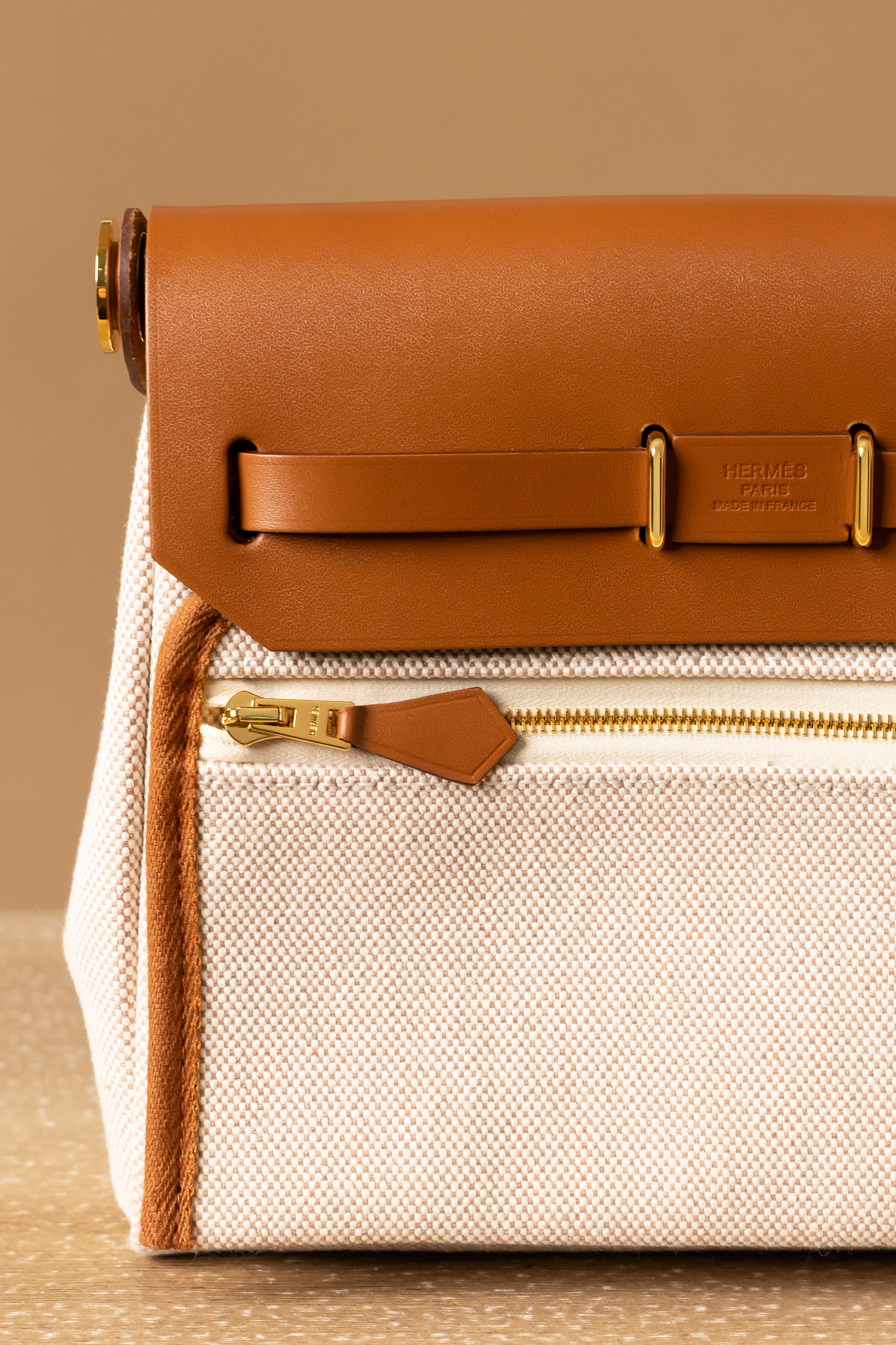 Hermès Mini Herbag in Beige/Ecru Canvas & Fauve Vache Hunter