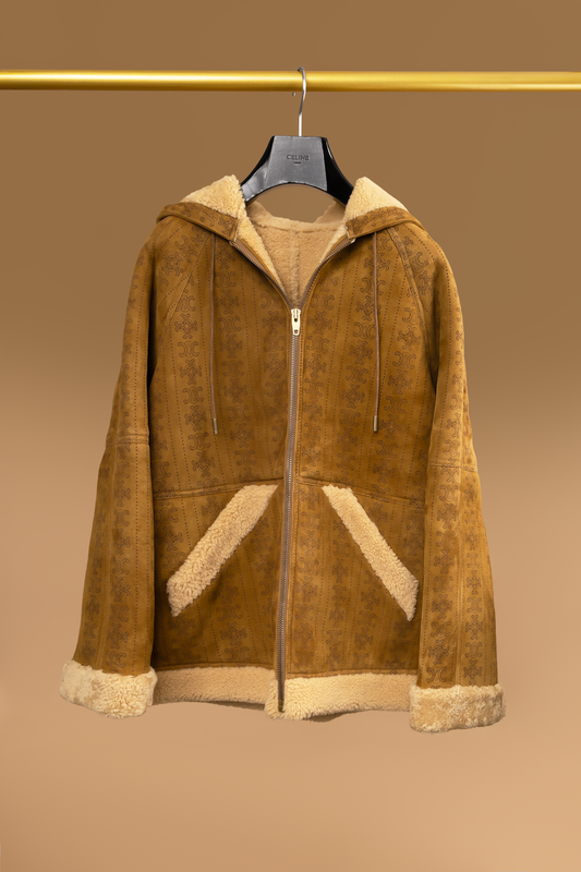Celine Hooded Parka Coat in Triomphe Curly Lambskin