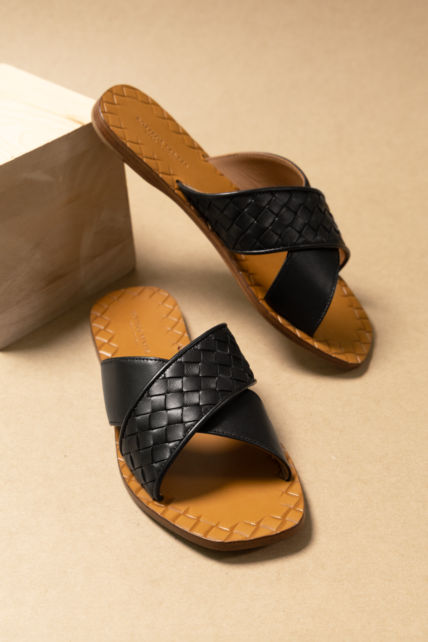 Bottega Veneta Black Criss Cross Sandals