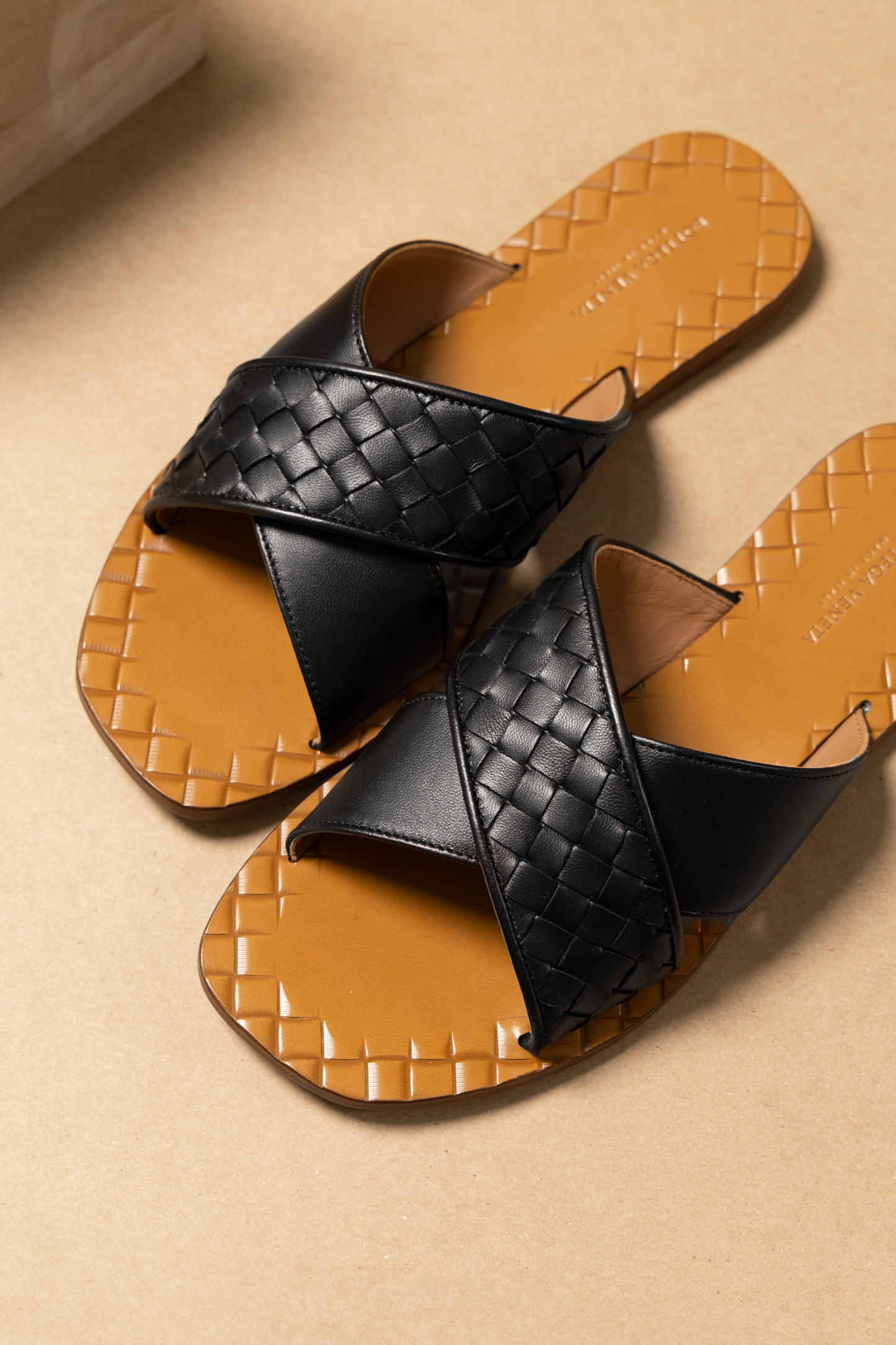Bottega Veneta Black Criss Cross Sandals