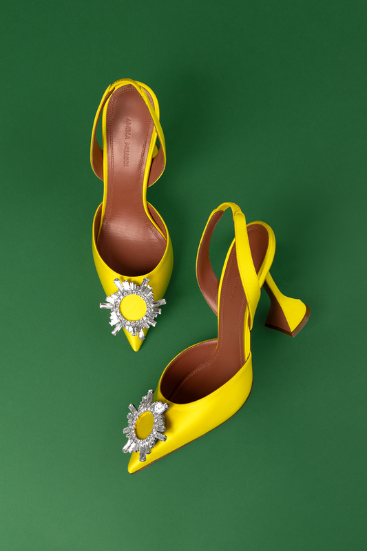 Amina Muaddi Begum Satin Slingbacks in Yellow