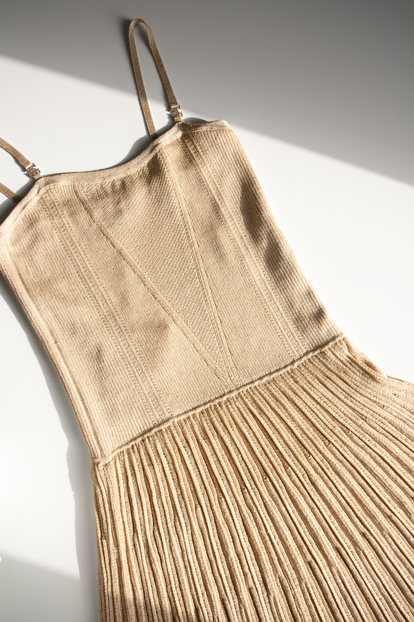 Chanel Beige Dress with Vanity Case with Chain in Gold