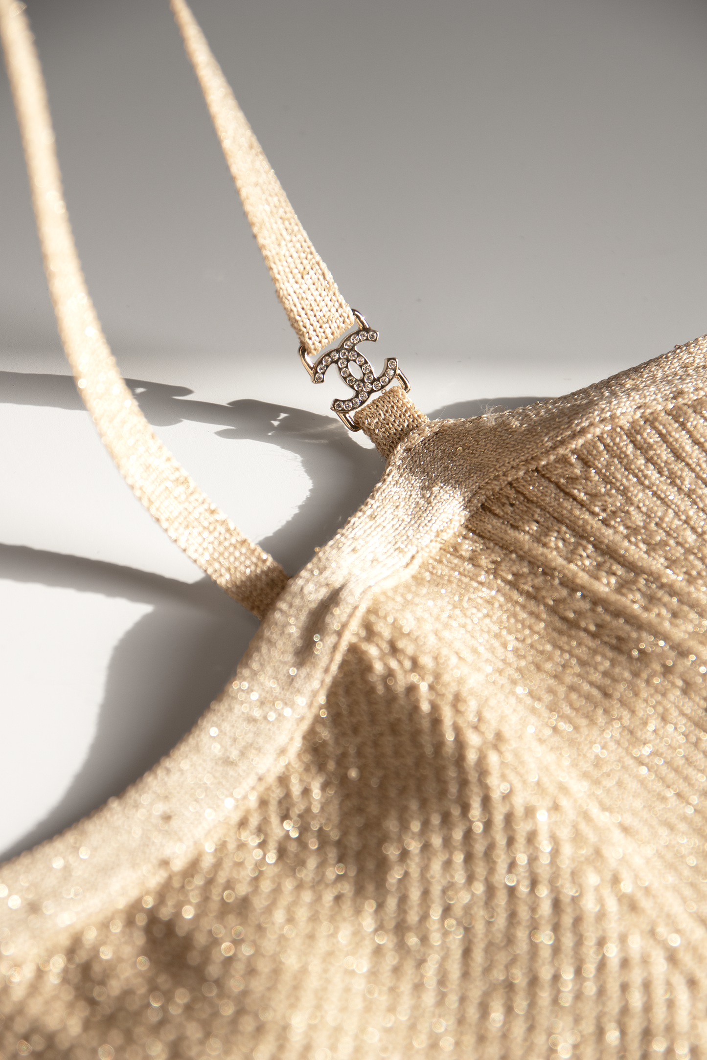 Chanel Beige Dress with Vanity Case with Chain in Gold